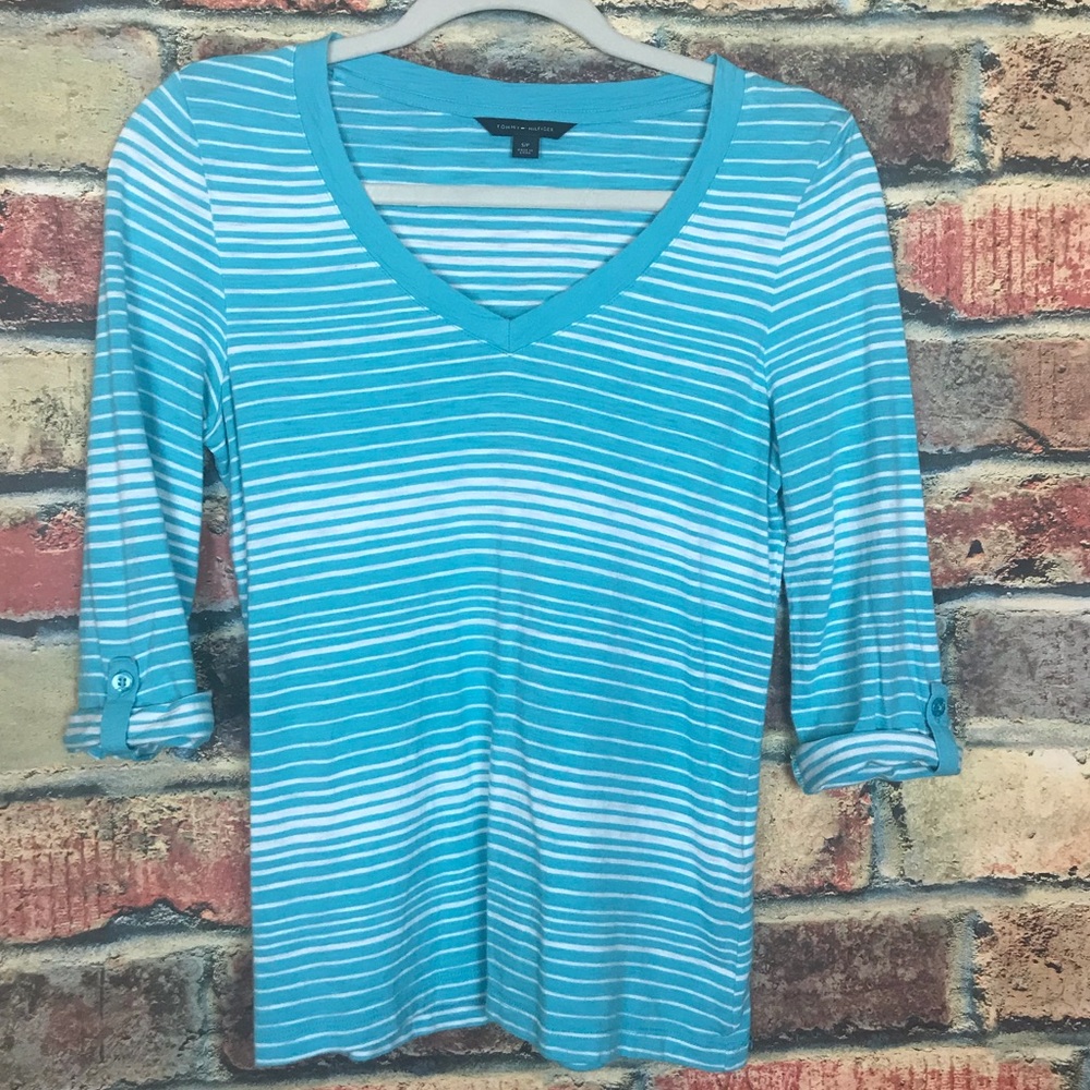 Tommy Hilfiger aqua and White Top S small